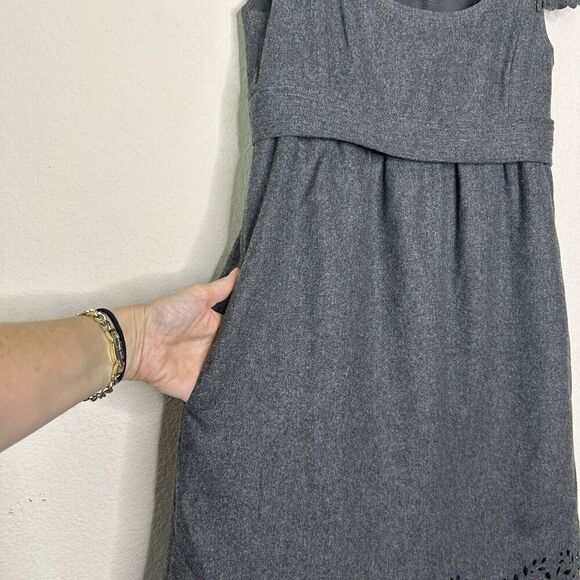Cynthia Steffe Laser Cut Layered Ruffle Pleated Hem Pocketed Gray Wool Dress 2 - Picture 8 of 14